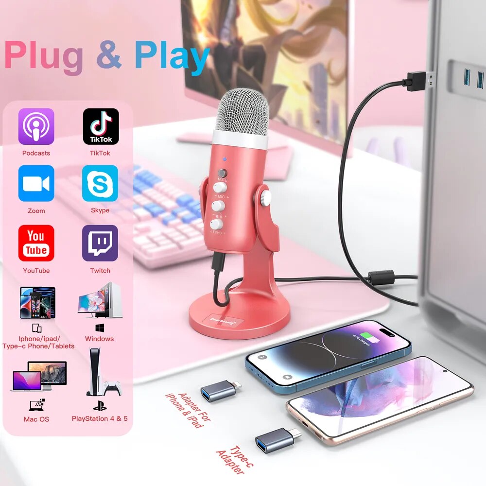 Haomuren-Microphone à condensa - Pc Gaming Pink avis et prix